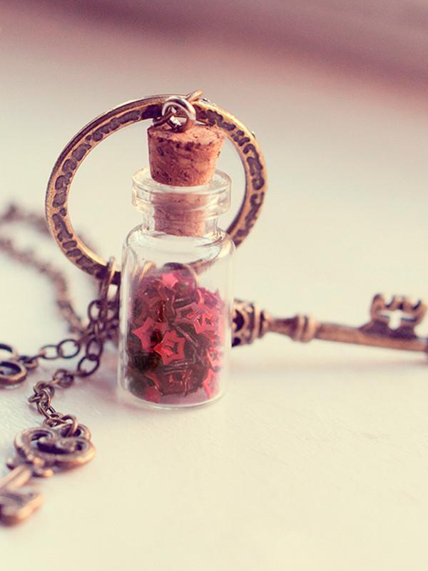 Handmade Skeleton keys glass bottle vial pendant necklace - 13th Psyche