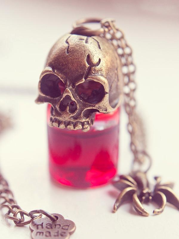 Handmade Gothic skull poison glass bottle pendant necklace - 13th Psyche
