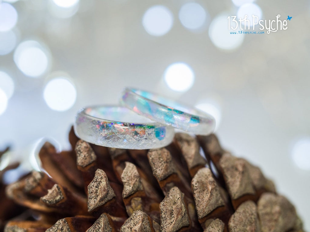 Handmade Winter inspired frost resin ring, snow ring - 13th Psyche