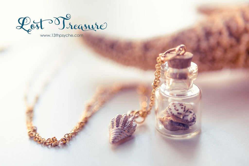 Handmade Gold shell bottle pendant necklace - 13th Psyche