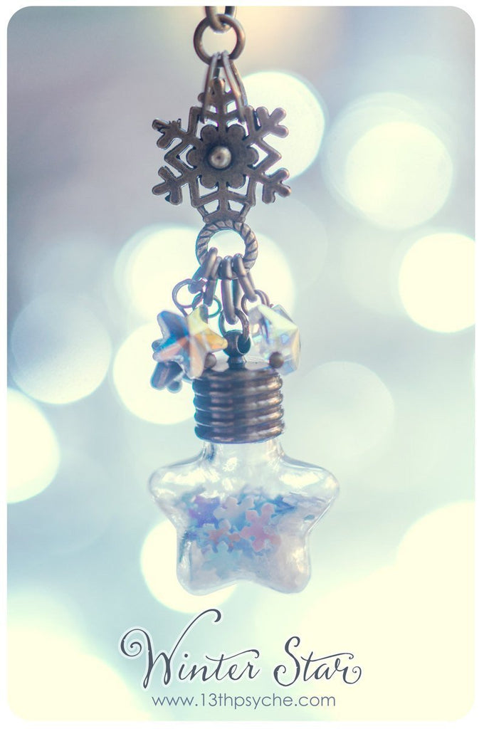 Handmade Snowflake star vial pendant necklace - 13th Psyche