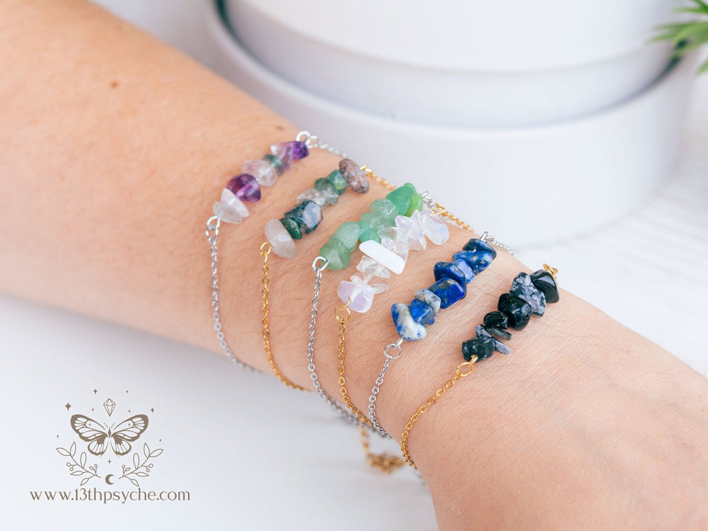 Handmade Lapis lazuli gemstone stainless steel bracelet - 13th Psyche