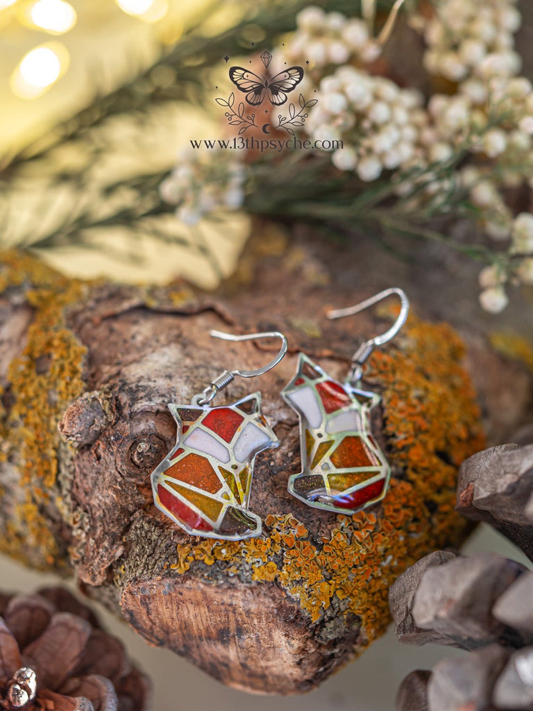 Handmade Stained glass inspired cute fox earrings - 13th Psyche