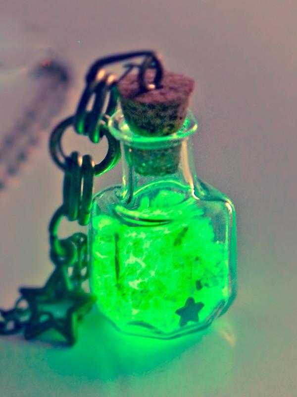 Handmade Glow in the dark bottle pendant necklace - 13th Psyche