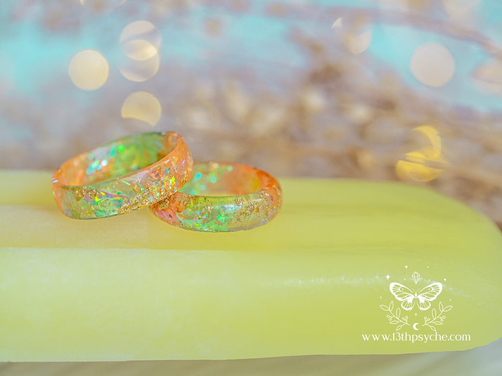 Handmade Iridescent Citrus Resin Ring - Mermaidcore Handmade Sparkle Jewelry - 13th Psyche