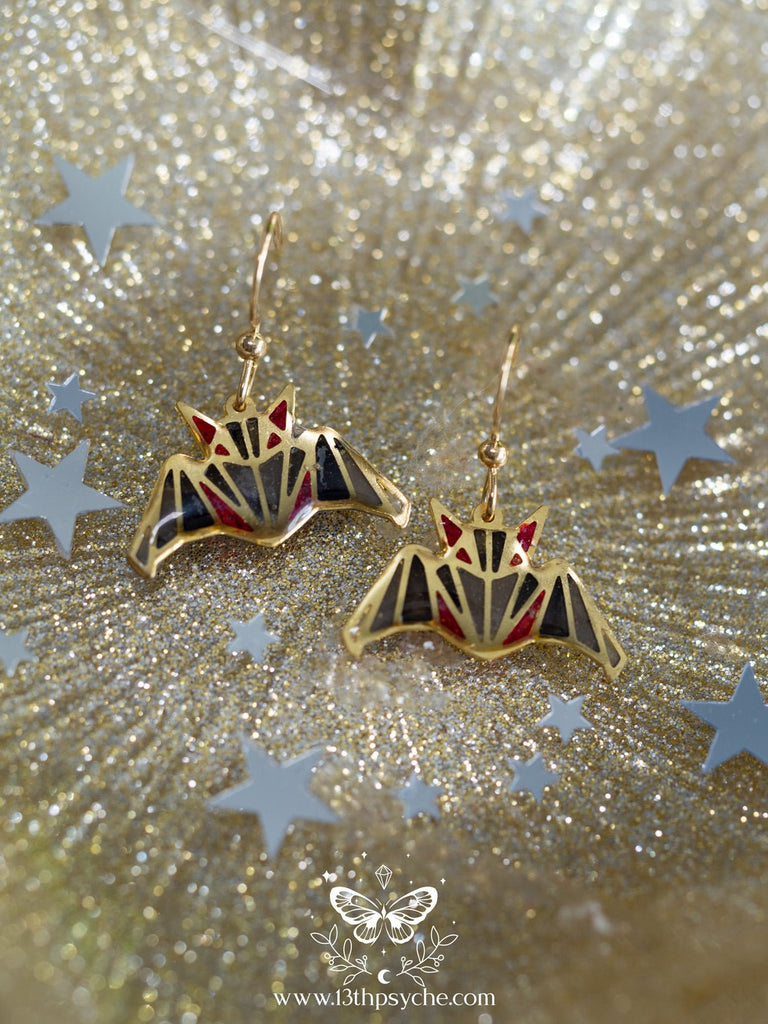 Handmade Stained glass inspired Bat dangle earrings - 13th Psyche