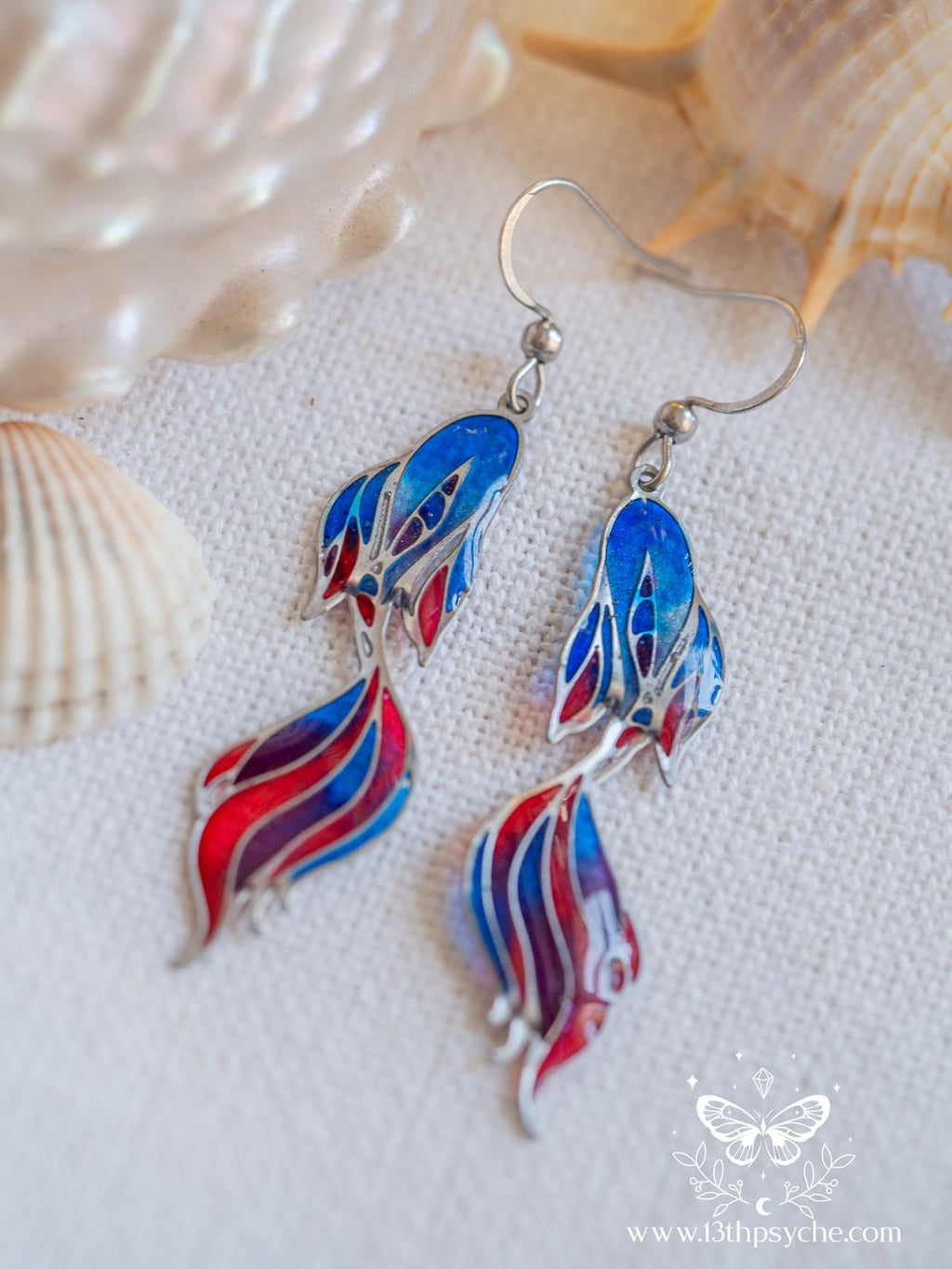 Handmade Stained glass inspired Betta Fish tail Earrings - 13th Psyche
