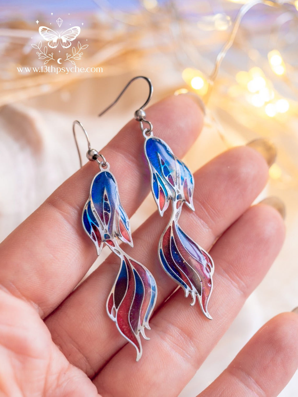 Handmade Stained glass inspired Betta Fish tail Earrings - 13th Psyche