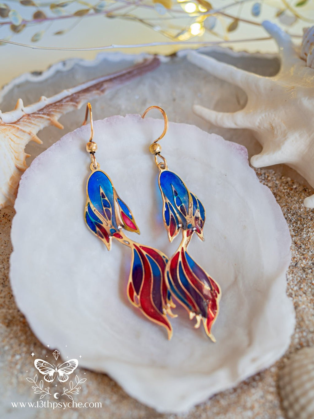 Handmade Stained glass inspired Betta Fish tail Earrings - 13th Psyche