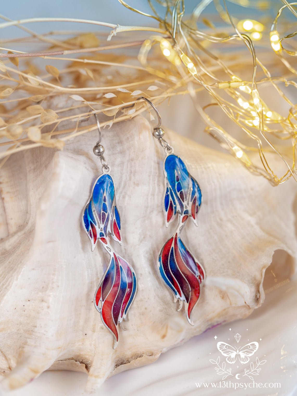 betta fish jewelry box Stained glass inspired Betta Fish tail Earrings
