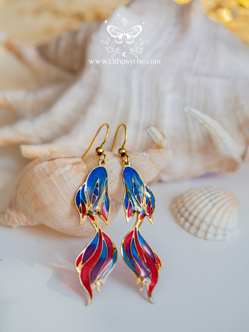Handmade Stained glass inspired Betta Fish tail Earrings - 13th Psyche
