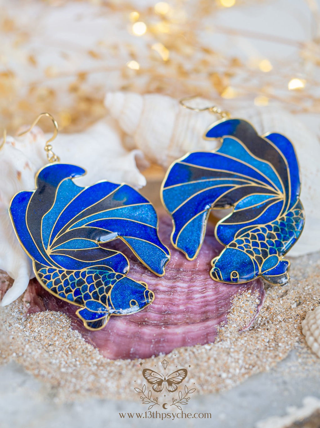 Handmade Stained glass inspired Blue Betta Fish Earrings - 13th Psyche
