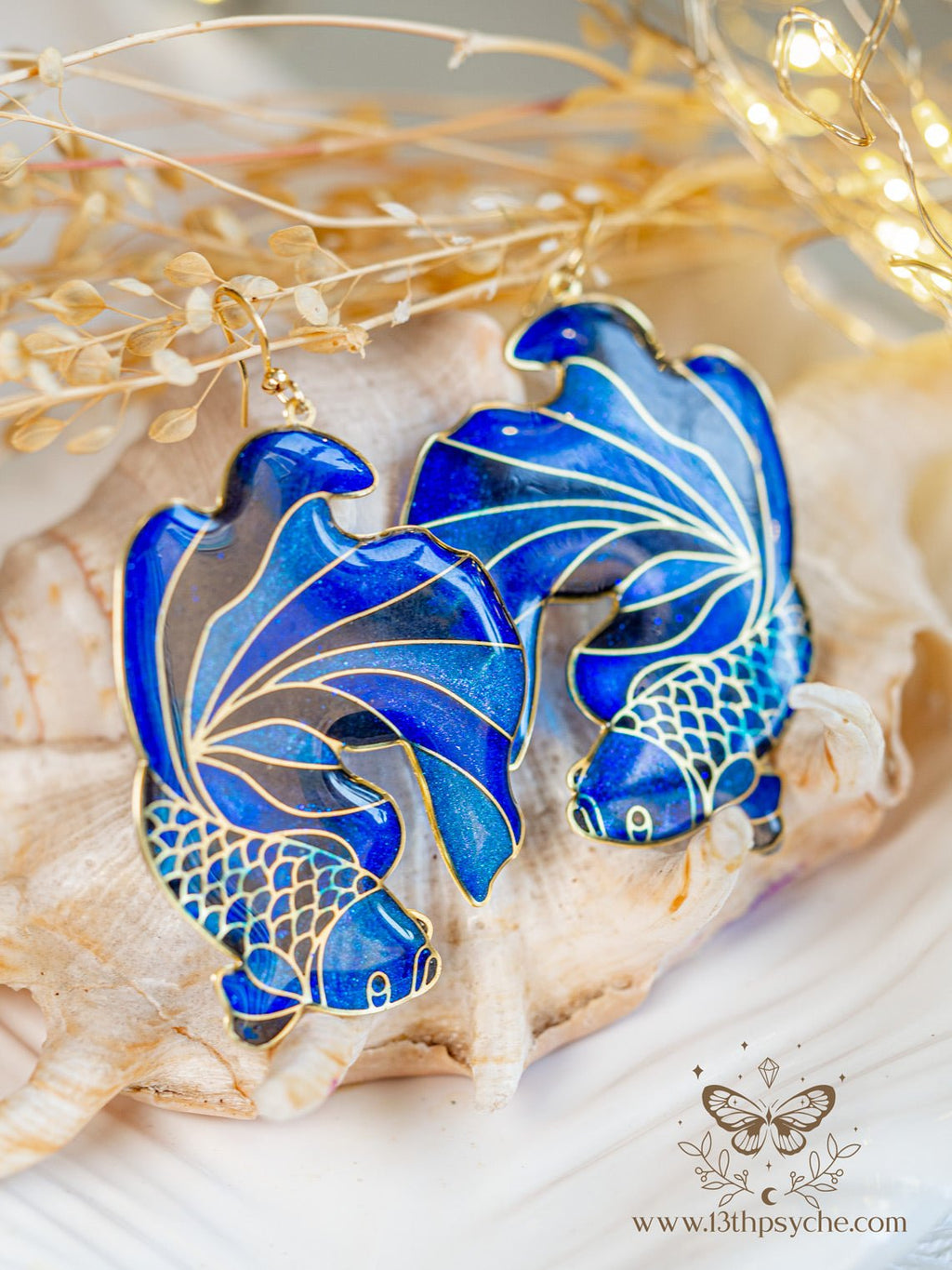 Stained glass inspired Blue Betta Fish Earrings