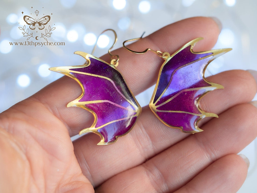 Handmade Stained glass inspired dragon wing earrings - 13th Psyche