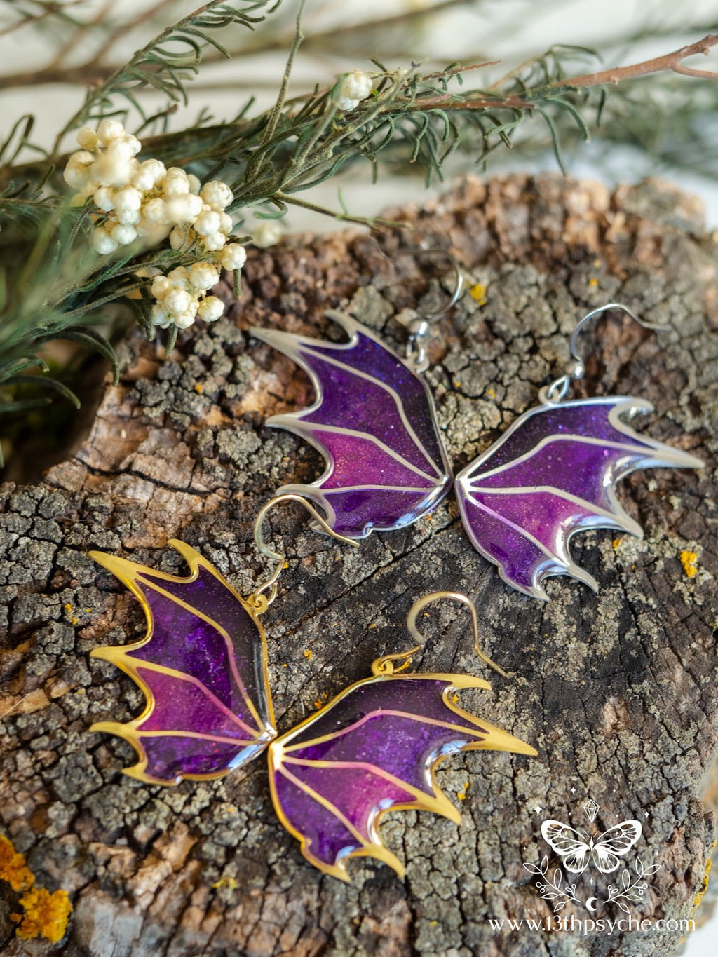 Handmade Stained glass inspired dragon wing earrings - 13th Psyche