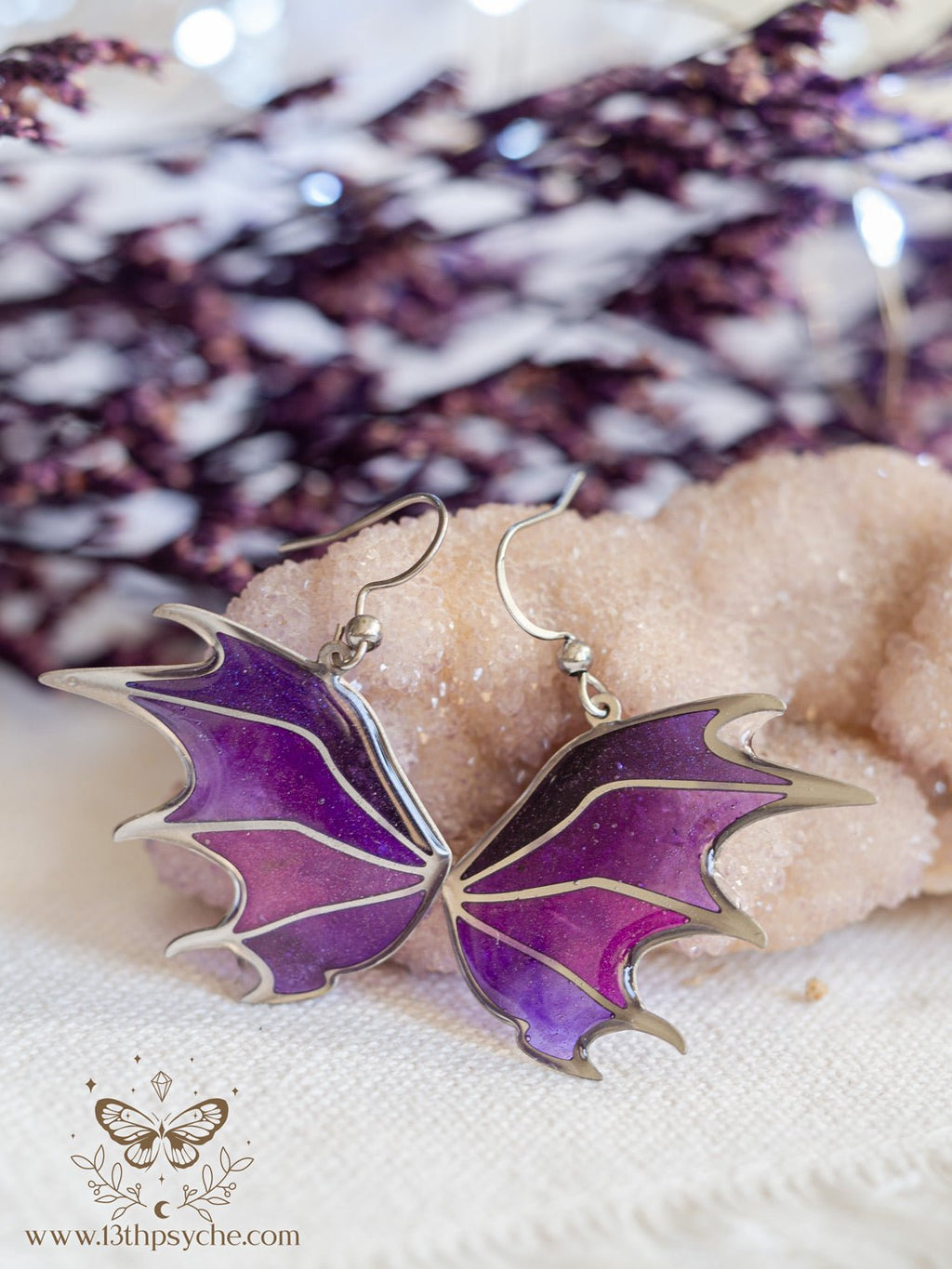 Handmade Stained glass inspired dragon wing earrings - 13th Psyche