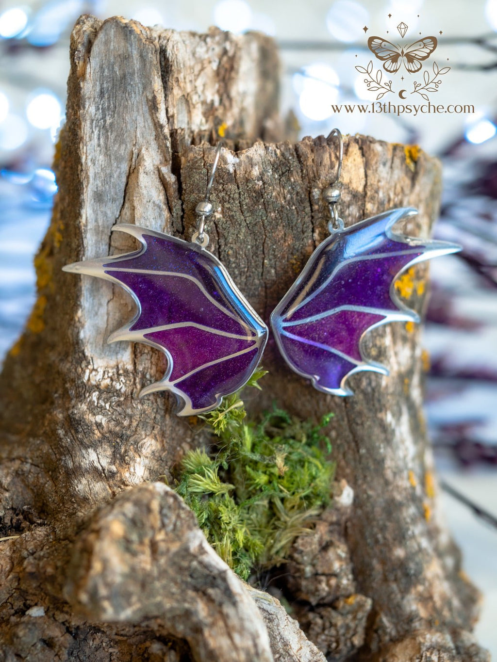 Handmade Stained glass inspired dragon wing earrings - 13th Psyche
