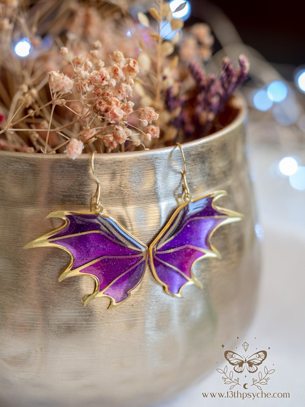Handmade Stained glass inspired dragon wing earrings - 13th Psyche