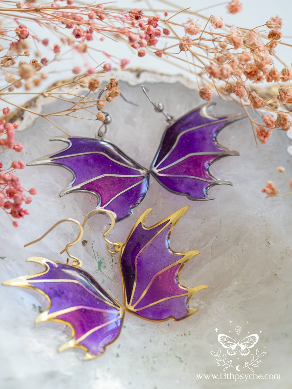 Handmade Stained glass inspired dragon wing earrings - 13th Psyche