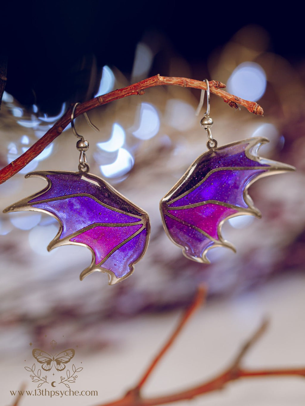 Handmade Stained glass inspired dragon wing earrings - 13th Psyche