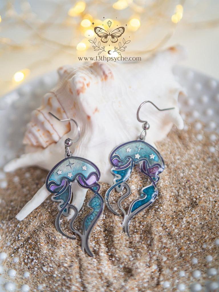 Handmade Stained glass inspired Jellyfish Earrings - 13th Psyche