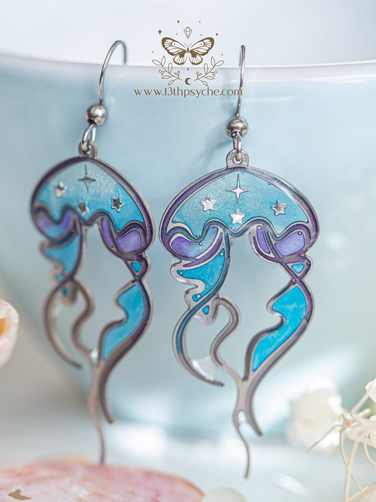 Handmade Stained glass inspired Jellyfish Earrings - 13th Psyche
