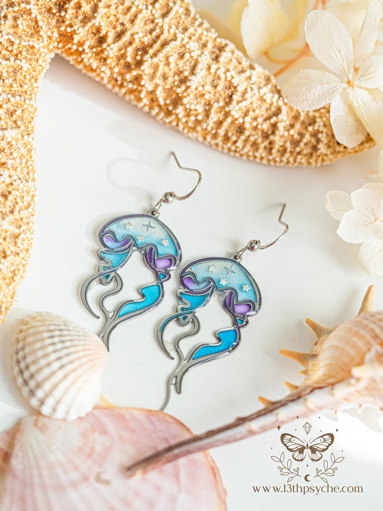Handmade Stained glass inspired Jellyfish Earrings - 13th Psyche