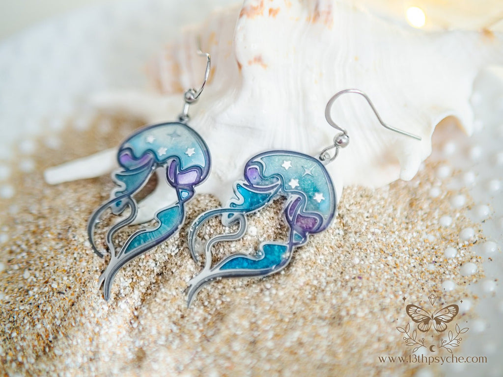Handmade Stained glass inspired Jellyfish Earrings - 13th Psyche