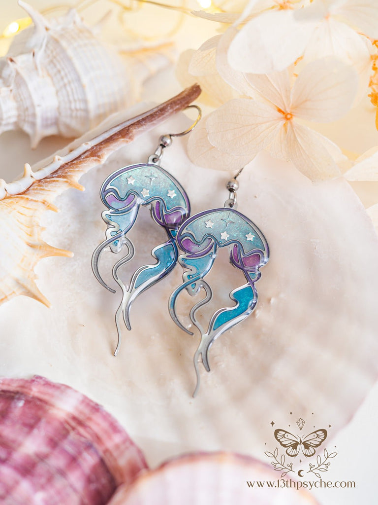 Handmade Stained glass inspired Jellyfish Earrings - 13th Psyche