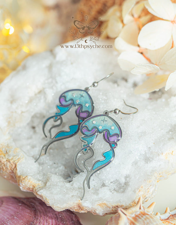Handmade Stained glass inspired Jellyfish Earrings - 13th Psyche