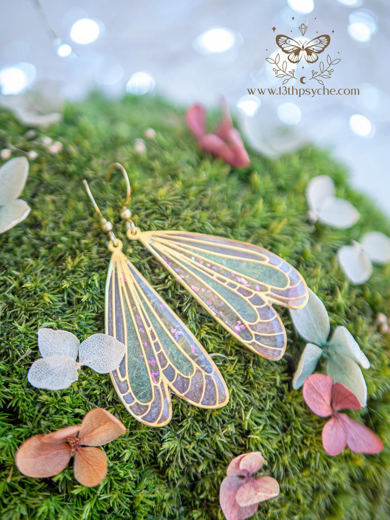 Handmade Stained glass inspired white dragonfly wing earrings - 13th Psyche