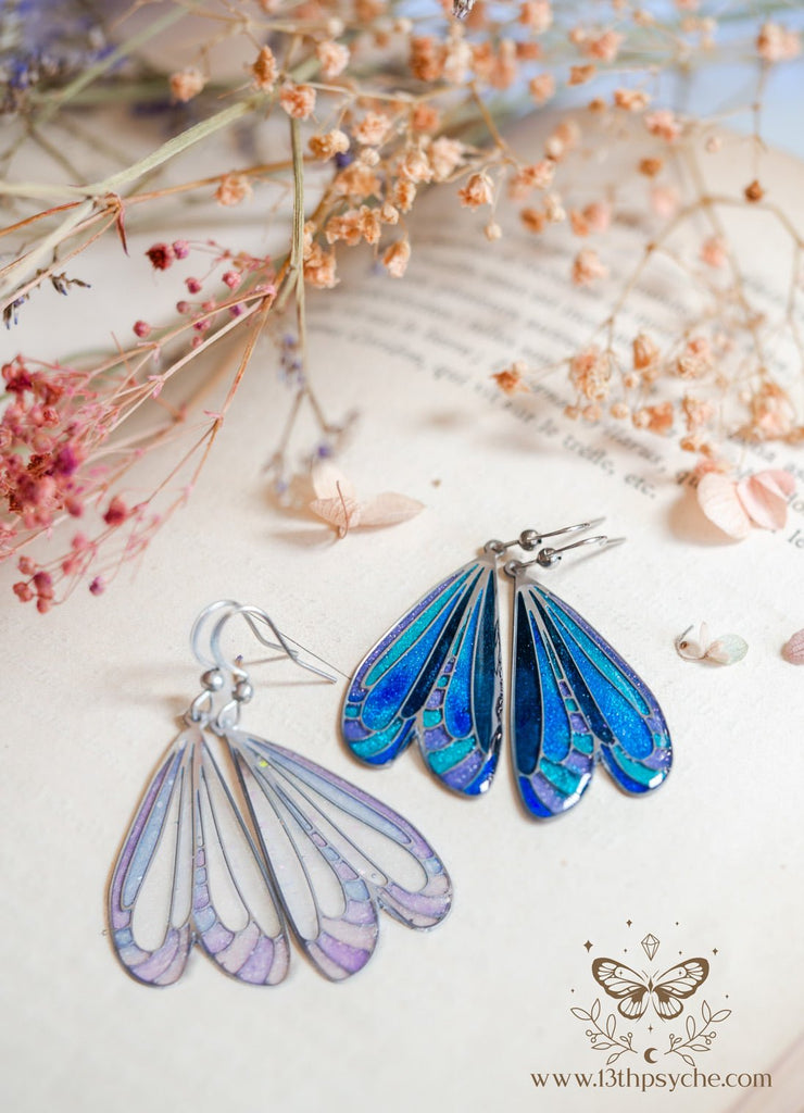 Handmade Stained glass inspired white dragonfly wing earrings - 13th Psyche