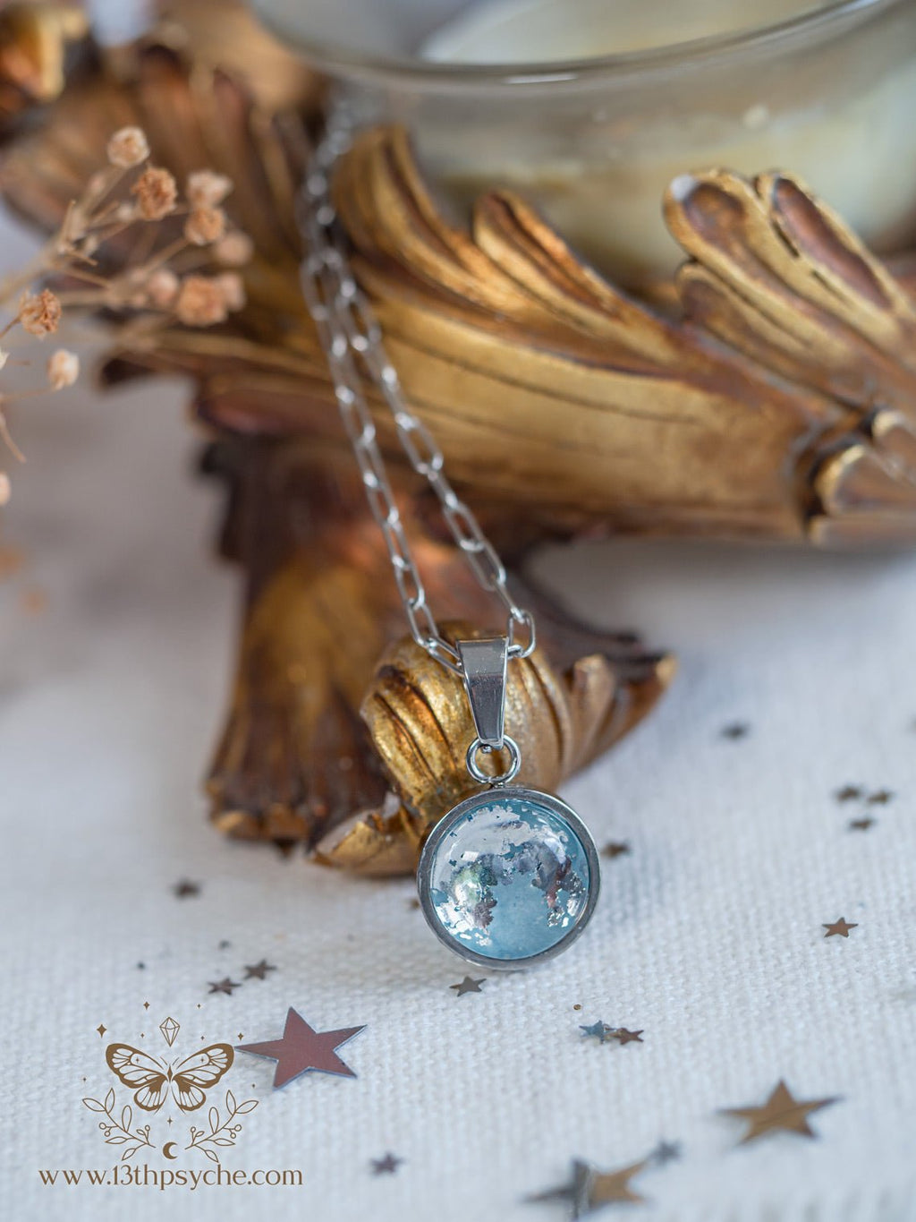 Handmade Tiny Full Moon Pendant necklace (12mm) - 13th Psyche