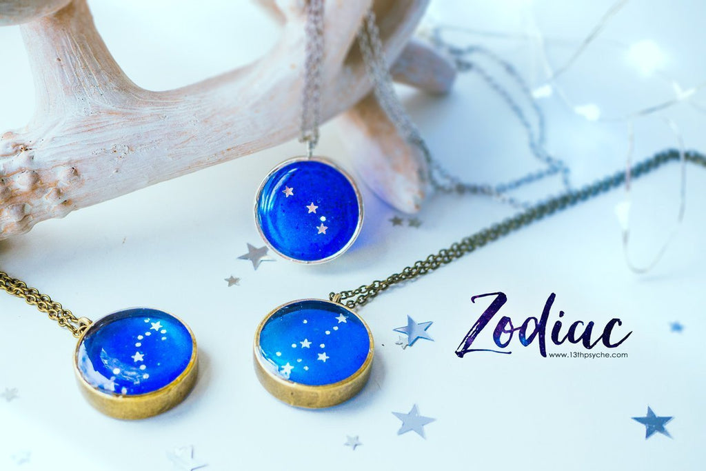 Handmade Zodiac jewelry, Aries constellation necklace - 13th Psyche