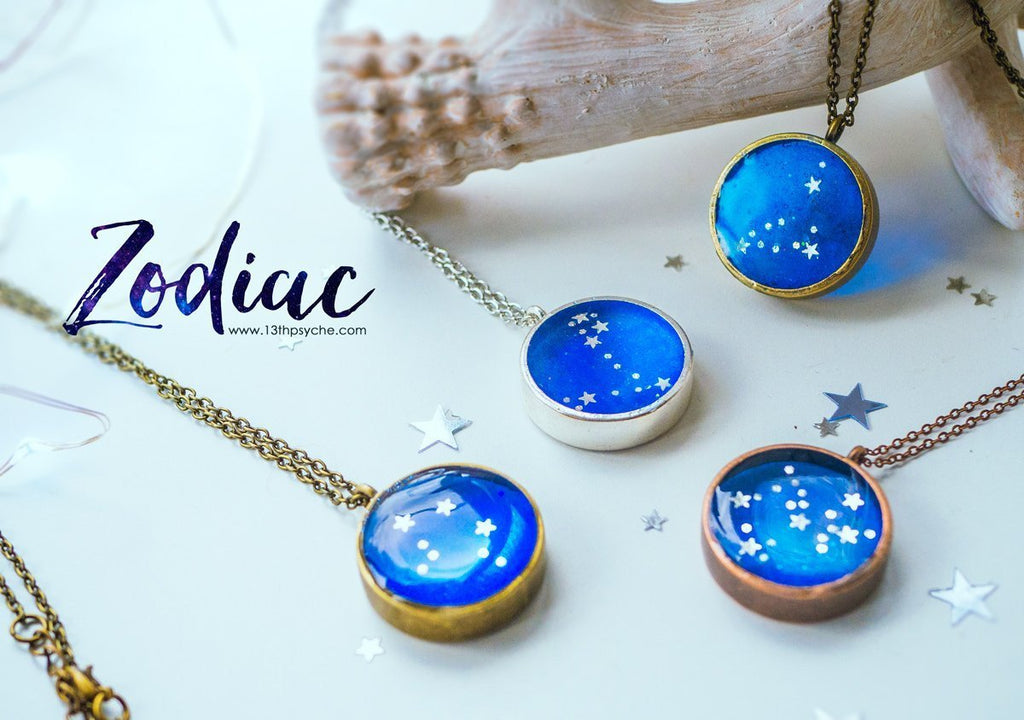 Handmade Zodiac jewelry, Pisces constellation necklace - 13th Psyche