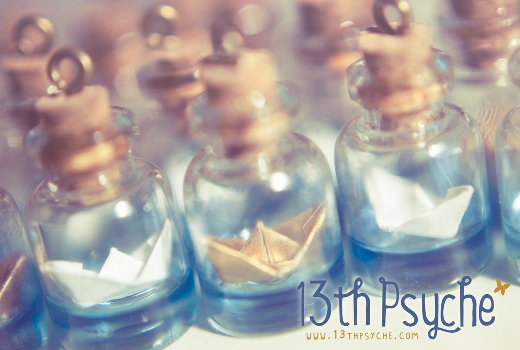 Handmade Sterling silver paper boat bottle necklace - 13th Psyche