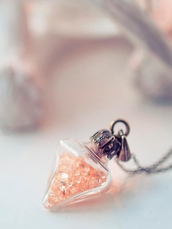 Handmade Glass pendulum diamond vial pendant necklace - 13th Psyche