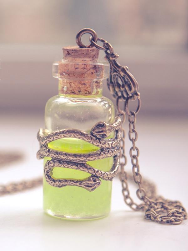 Handmade Glow in the dark, snake venom poison bottle pendant necklace - 13th Psyche