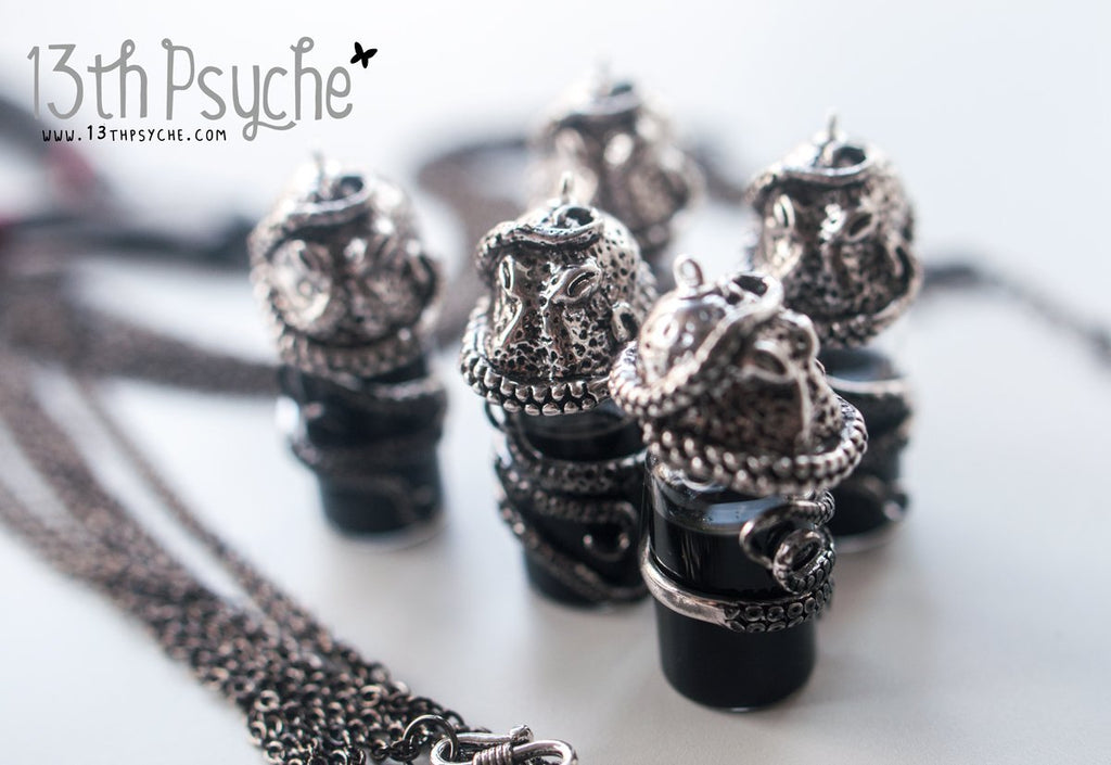 Handmade Kraken, octopus bottle pendant necklace - 13th Psyche
