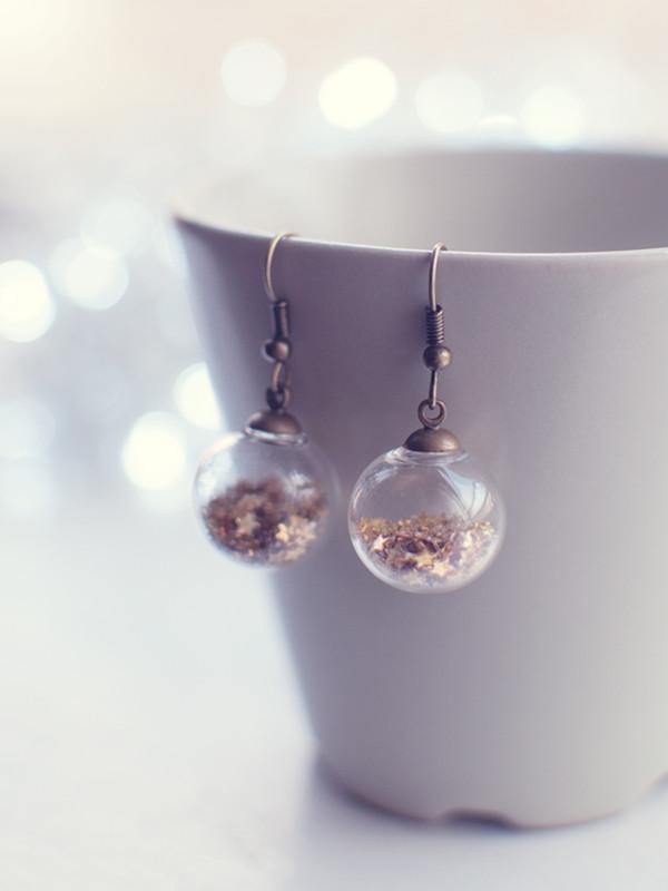 Handmade Custom glitter stars colour glass globe earrings - 13th Psyche