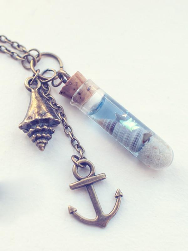 Handmade Ocean and shell glass vial pendant necklace 13thPsyche