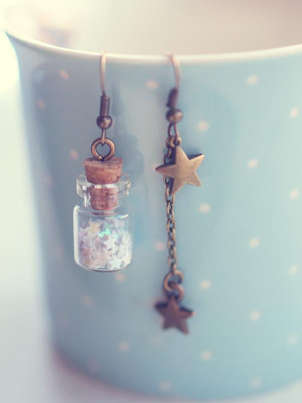 Handmade Glitter stars glass bottle earrings - 13th Psyche