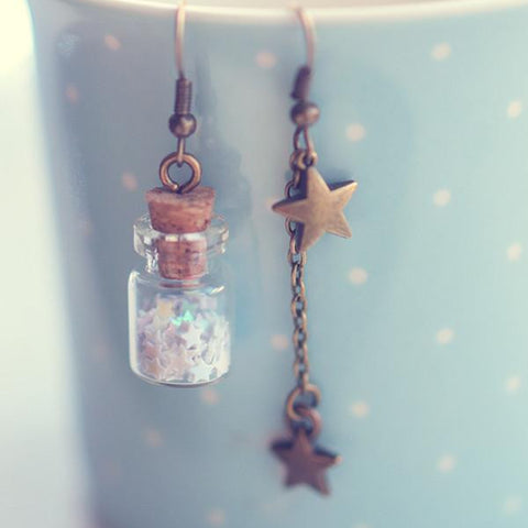 Handmade Glitter stars glass bottle earrings - 13th Psyche