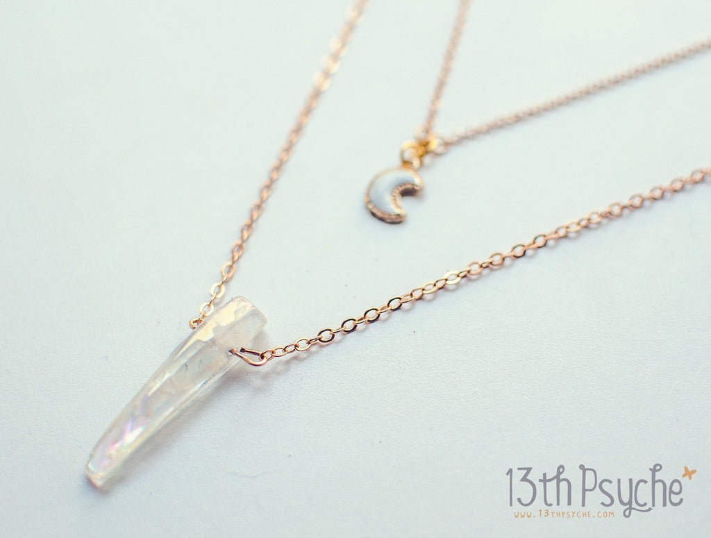 Handmade Moon, stars and quartz triple layered necklace set - 13th Psyche