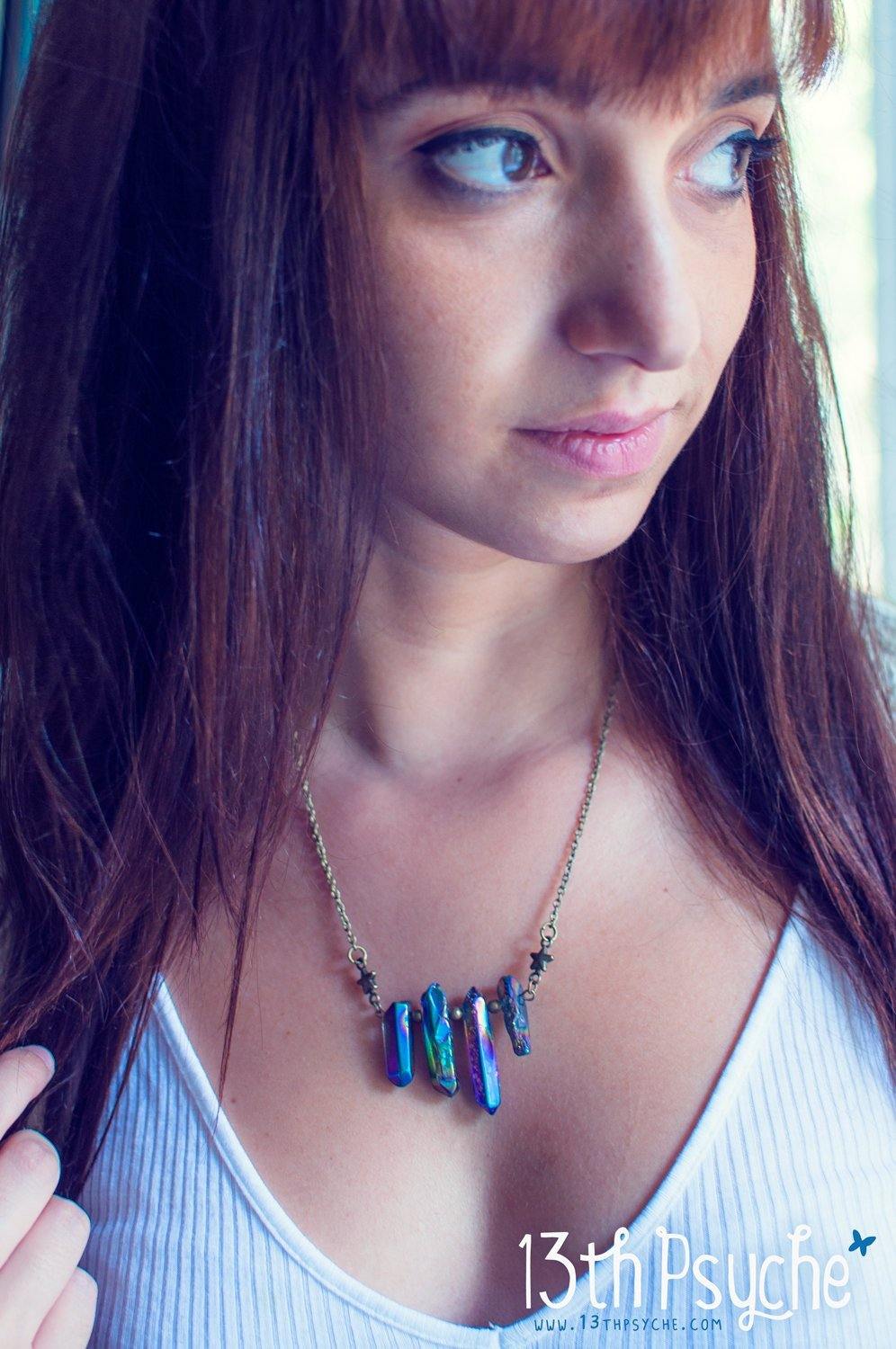 Handmade Bohemian rough quartz crystal point necklace - 13th Psyche