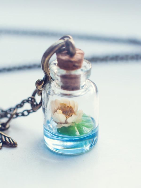 Handmade Lotus flower bottle pendant necklace - 13th Psyche