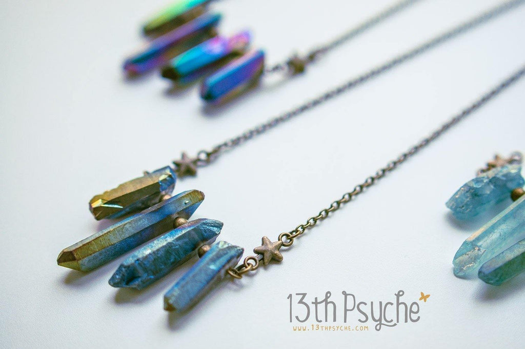 Handmade Bohemian rough quartz crystal point necklace - 13th Psyche