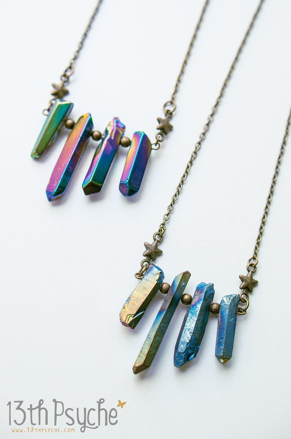 Handmade Bohemian rough quartz crystal point necklace - 13th Psyche