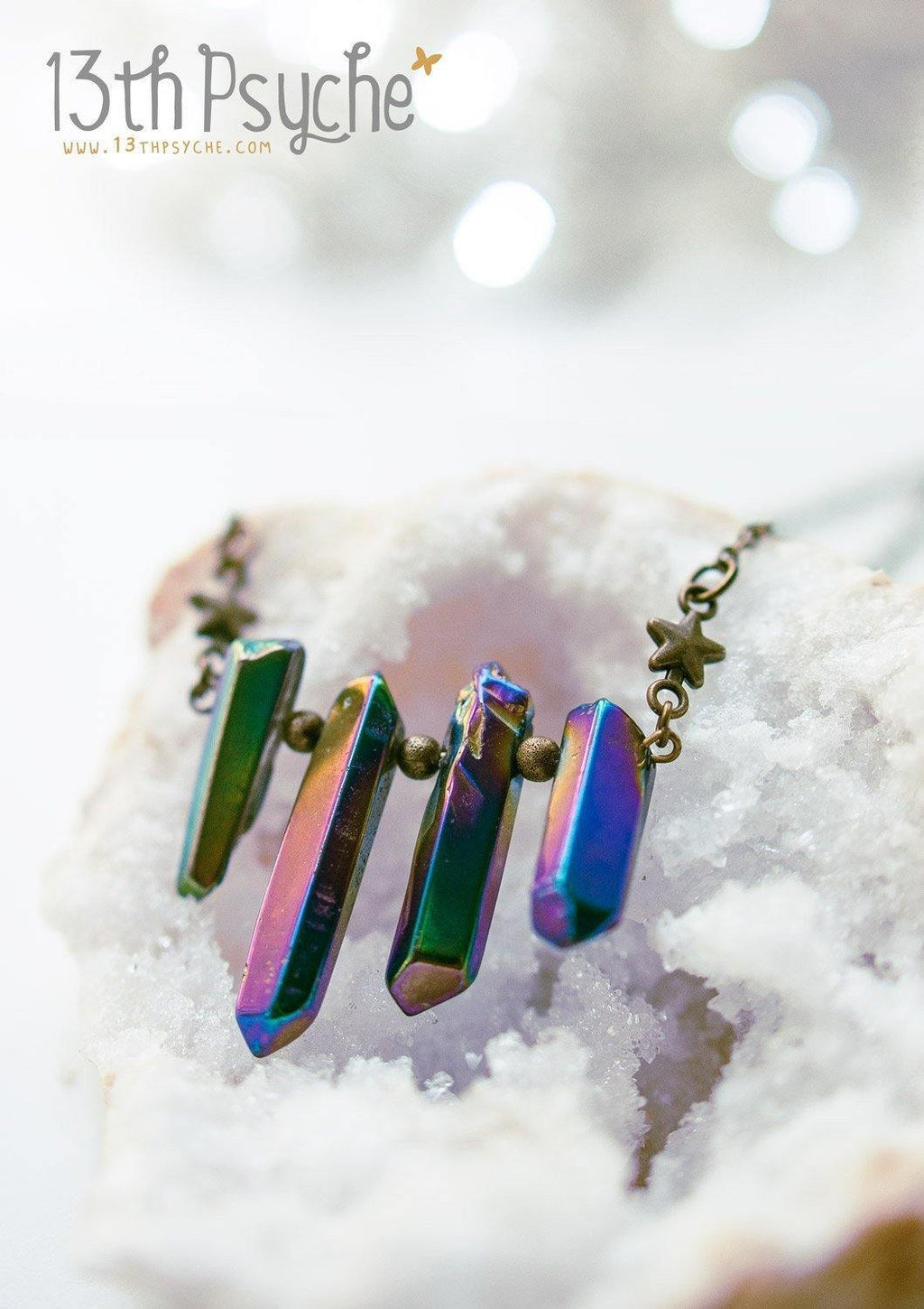 Handmade Bohemian rough quartz crystal point necklace - 13th Psyche
