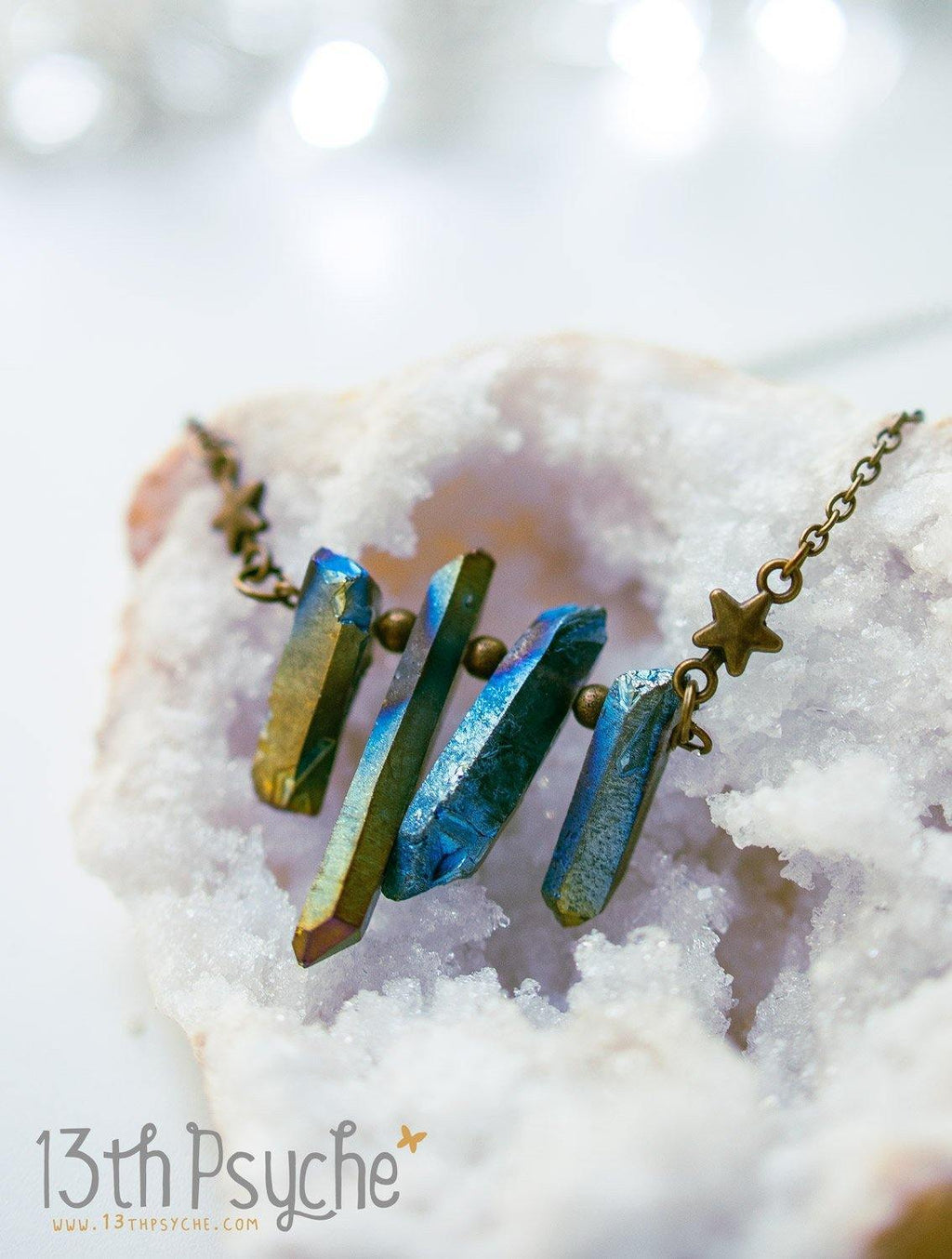 Handmade Bohemian rough quartz crystal point necklace - 13th Psyche